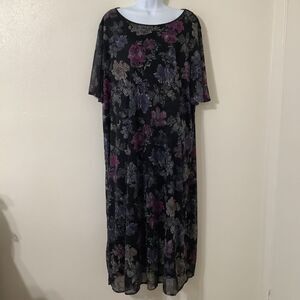 Catherine's Black Floral Witchy Whimsigoth Dark Cottagecore Maxi Dress 30-32W